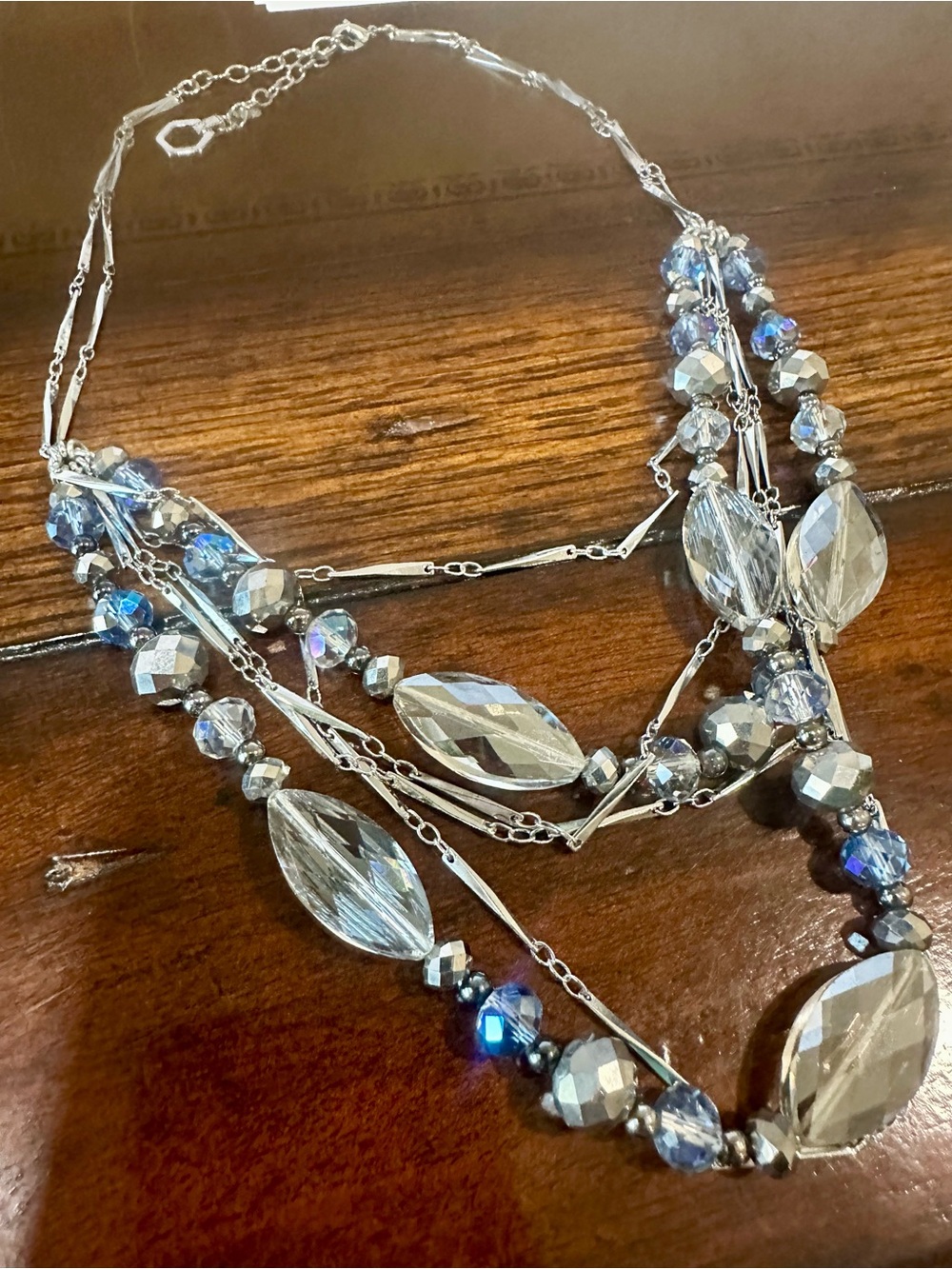 Multi-Strand Silver & Crystal Statement Necklace